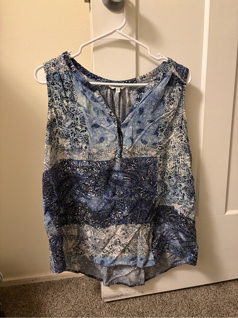 Sonoma Blue Paisley Split-Neck Sleeveless Top